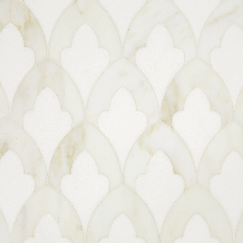 Калакатта Белая гидроабразивная мраморная мозаика