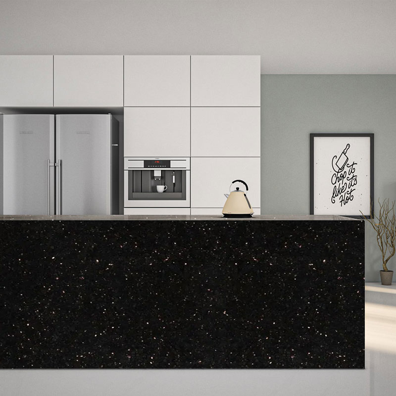 Черная гранитная кухонная плитка Galaxy с золотыми пятнами