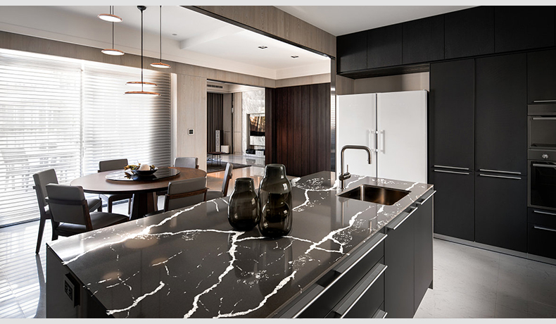 5090 Calacatta Nero Black Quartz Countertops With White Veins