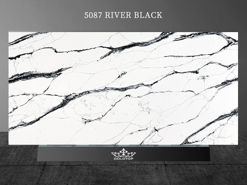 5087 River Black Quartz Calacatta Slab Factory Direct Sales
